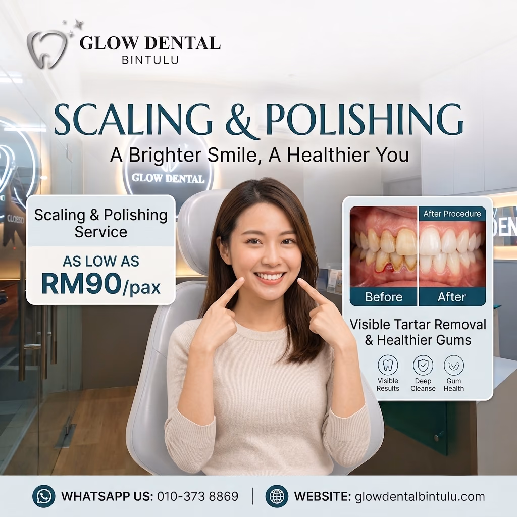Glow Dental Bintulu scaling and polishing offer, as low as RM90 per pax