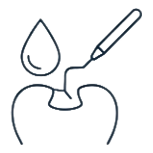 Dental filling icon showing a tooth-coloured filling being applied, Glow Dental Bintulu