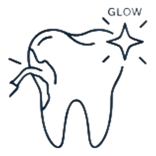 Scaling and polishing icon showing a sparkling clean tooth, Glow Dental Bintulu