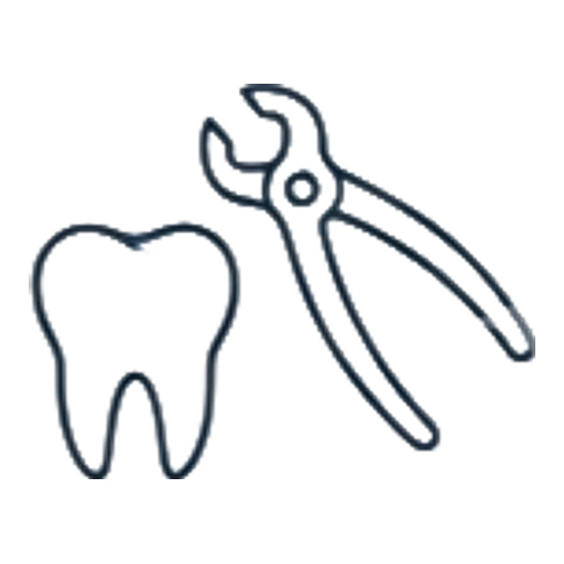 Minor oral surgery icon showing a tooth and dental forceps, Glow Dental Bintulu